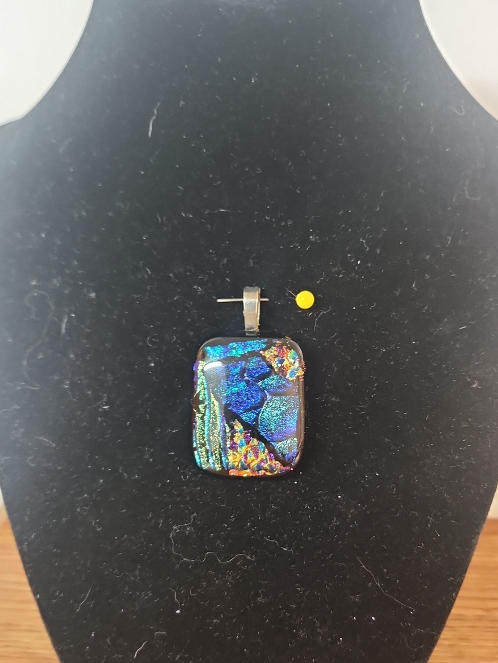 Murano-Dichroic Glass Pendant in Iridescent Blue With Silver